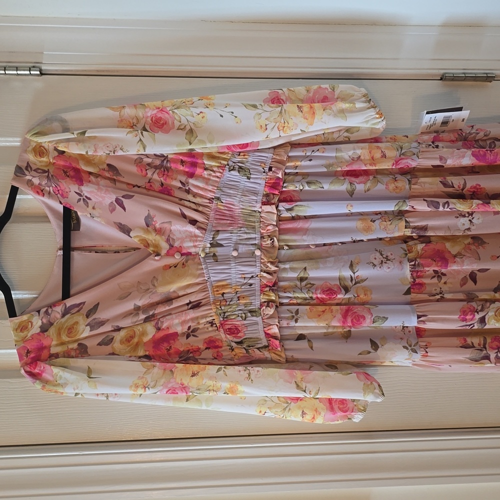 MELONIE BRAND WOMEN'S PETITE PINK AND YELLOW FLORAL LONG DRESS SIZE 10P
